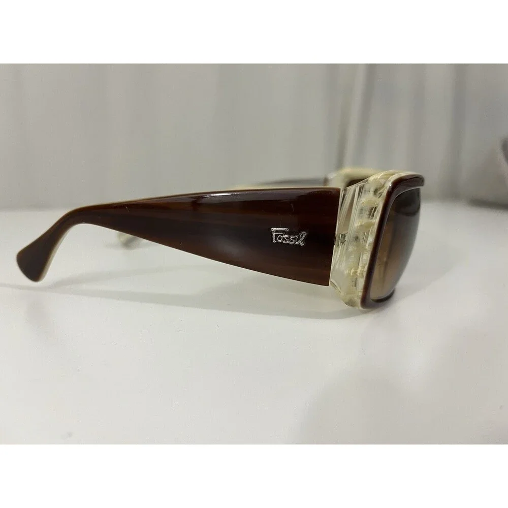 FOSSIL Cat No 3 Penny Geometric Wrap Authentic Sunglasses Tortoise Cream VTG